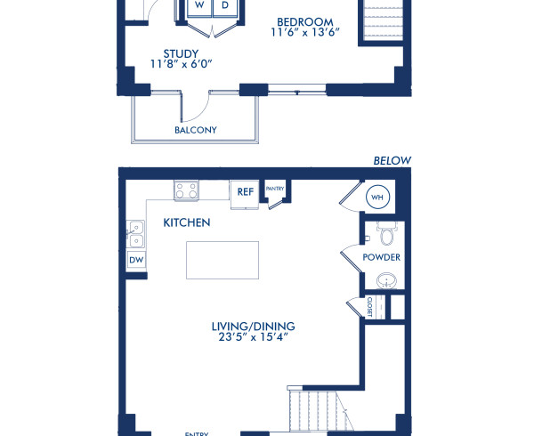 Blueprint of T-A1.1 Floor Plan at Camden McGowen Station One Bedroom Townhomes in Midtown Houston