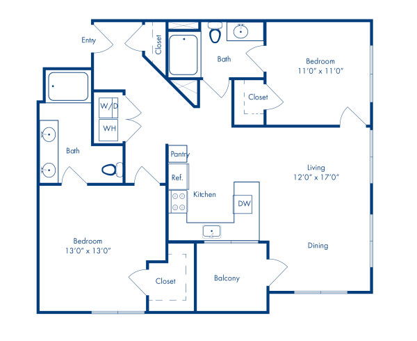 Blueprint of Ormewood Floor Plan, 2 Bedrooms and 2 Bathrooms at Camden Buckhead Square Apartments in Atlanta, GA