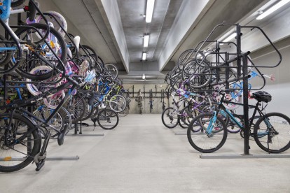 Bike storage room in the parking garage at Camden Franklin Park apartments in Franklin, TN