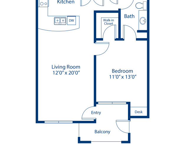 Blueprint of Balboa Floor Plan, 1 Bedroom and 1 Bathroom at Camden Northpointe Apartments in Tomball, TX