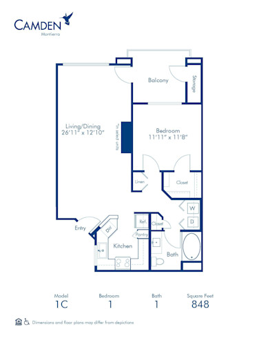 Blueprint of 1C Floor Plan, 1 Bedroom and 1 Bathroom at Camden Montierra Apartments in Scottsdale, AZ