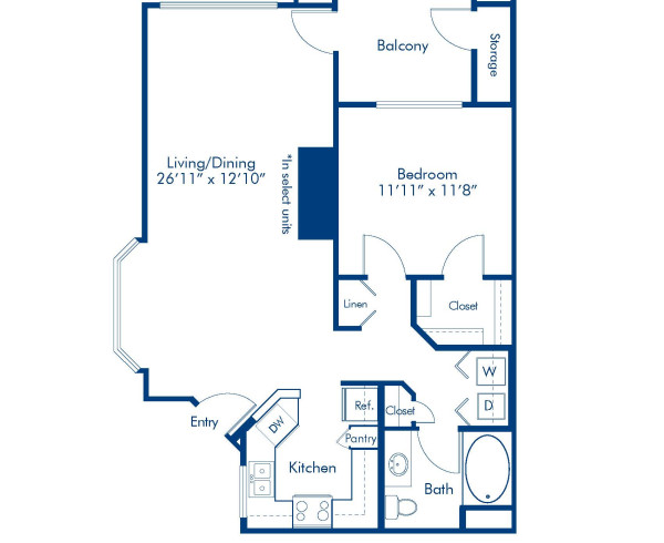 Blueprint of 1C Floor Plan, 1 Bedroom and 1 Bathroom at Camden Montierra Apartments in Scottsdale, AZ