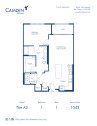Camden Hillcrest apartments in San Diego, California one bedroom, one bath floor plan The A2