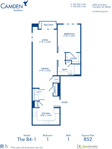 Blueprint of B4-1 Floor Plan, 1 Bedroom and 1 Bathroom at Camden Southline Apartments in Charlotte, NC