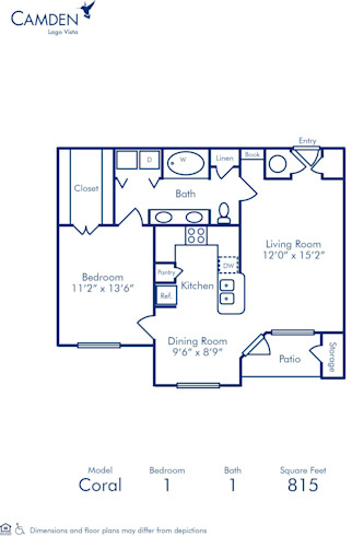 Blueprint of Marit Floor Plan, 2 Bedrooms and 2 Bathrooms at Camden Lago Vista Apartments in Orlando, FL