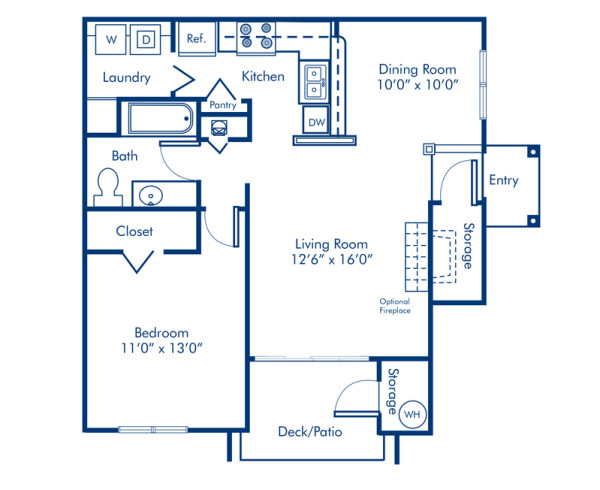 Blueprint of 1.1C Floor Plan, 1 Bedroom and 1 Bathroom at Camden Sedgebrook Apartments in Huntersville, NC