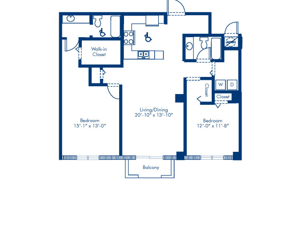Blueprint of Mandalay Floor Plan, 2 Bedrooms and 2 Bathrooms at Camden Brickell Apartments in Miami, FL