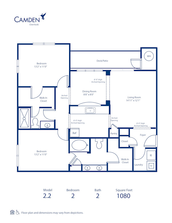Blueprint of 2.2 Floor Plan, 2 Bedrooms and 2 Bathrooms at Camden Overlook Apartments in Raleigh, NC
