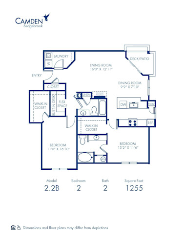 Blueprint of 2.2B Floor Plan, 2 Bedrooms and 2 Bathrooms at Camden Sedgebrook Apartments in Huntersville, NC