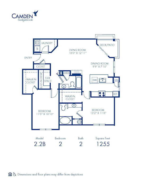 Blueprint of 2.2B Floor Plan, 2 Bedrooms and 2 Bathrooms at Camden Sedgebrook Apartments in Huntersville, NC