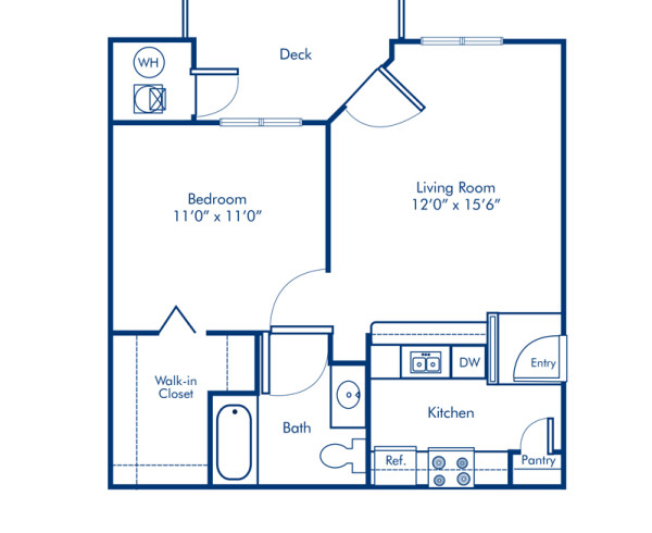 Blueprint of 1.1A Floor Plan, 1 Bedroom and 1 Bathroom at Camden Sedgebrook Apartments in Huntersville, NC