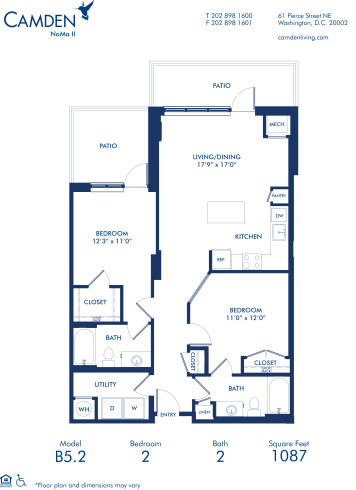 Blueprint of B5.2 Floor Plan, 2 Bedrooms and 2 Bathrooms at Camden NoMa II Apartments in Washington, DC