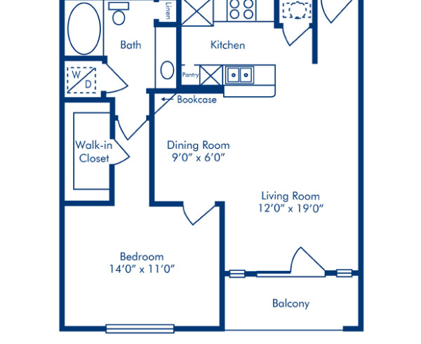 Blueprint of D Floor Plan, 1 Bedroom and 1 Bathroom at Camden Vanderbilt Apartments in Houston, TX