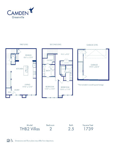 Camden Greenville apartments in Dallas, TX two bedroom, two and a half bathroom floor plan THB2 Villas