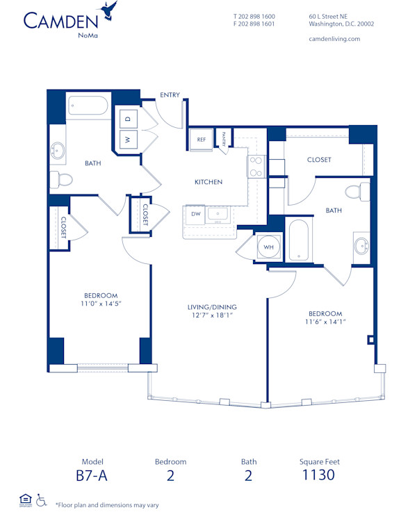 Blueprint of B7-A Floor Plan, 2 Bedrooms and 2 Bathrooms at Camden NoMa Apartments in Washington, DC