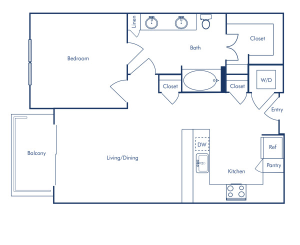Camden Rainey Street apartments in Austin, TX one bedroom floor plan A2