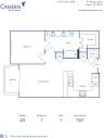 Camden Rainey Street apartments in Austin, TX one bedroom floor plan A2