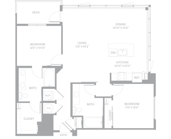 Blueprint of B4.2 Floor Plan, 2 Bedrooms and 2 Bathrooms at The Camden Apartments in Hollywood, CA