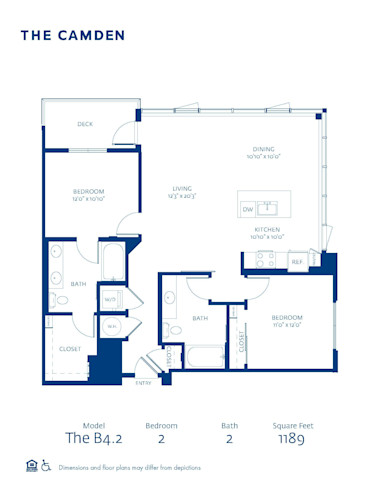 Blueprint of B4.2 Floor Plan, 2 Bedrooms and 2 Bathrooms at The Camden Apartments in Hollywood, CA