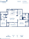 Blueprint of Perry Floor Plan, 2 Bedrooms and 2 Bathrooms at Camden Lincoln Station Apartments in Lone Tree, CO