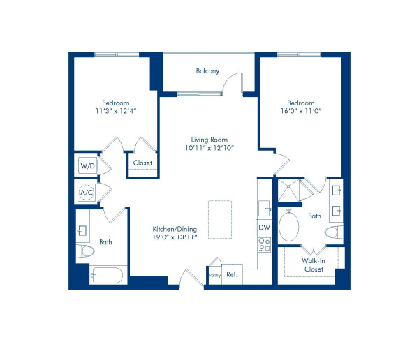 Camden Central apartments in St. Petersburg, Florida two bedroom floor plan blueprint, Picasso