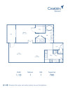 Blueprint of 1.1D Floor Plan, 1 Bedroom and 1 Bathroom at Camden Westwood Apartments in Morrisville, NC