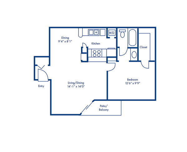 Cypress 1 bedroom 1 bathroom floor plan at Camden Valley Park apartments in Irving, Texas