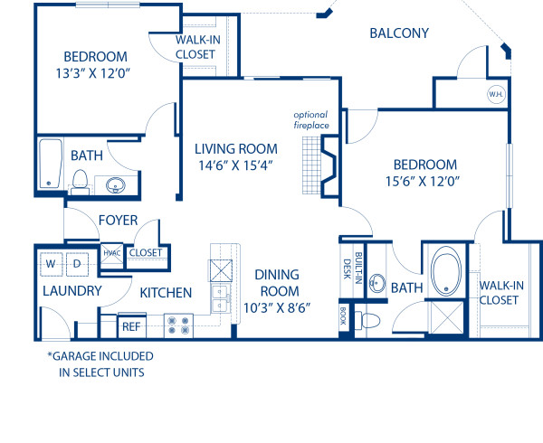 Blueprint of 2.2K Floor Plan, 2 Bedrooms and 2 Bathrooms at Camden Lansdowne Apartments in Lansdowne, VA