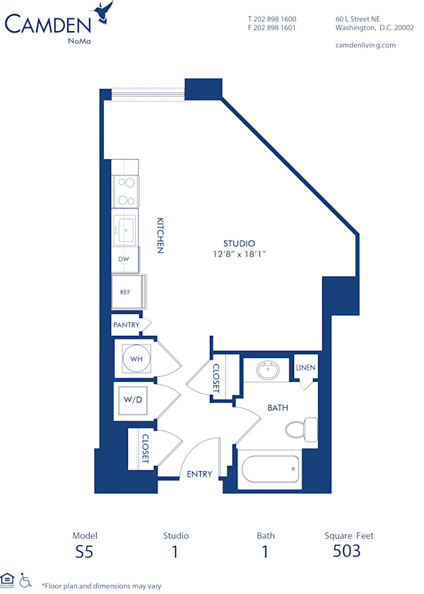 Blueprint of S5 Floor Plan, Studio with 1 Bathroom at Camden NoMa Apartments in Washington, DC