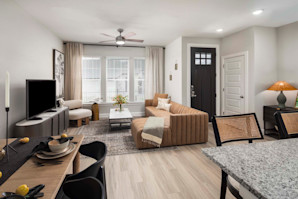 Open Floor Plan Living Space at Camden Woodmill Creek Homes for Rent in Spring, TX