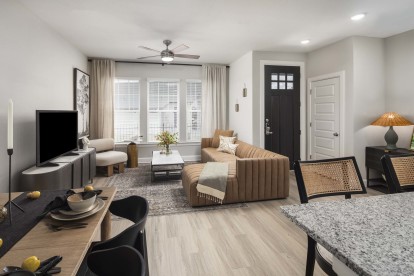 Open Floor Plan Living Space at Camden Woodmill Creek Homes for Rent in The Woodlands, TX