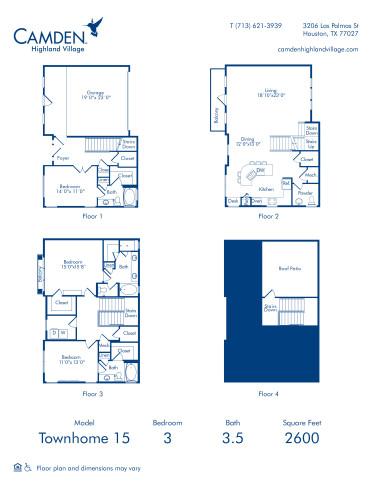 Camden Highland Village apartments in Houston, TX three bedroom townhome 15 blueprint