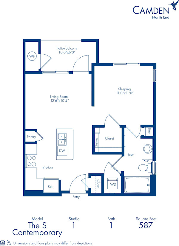 Blueprint of S Floor Plan, Apartment Home with Living Room and Sleeping Area at Camden North End in Phoenix, AZ