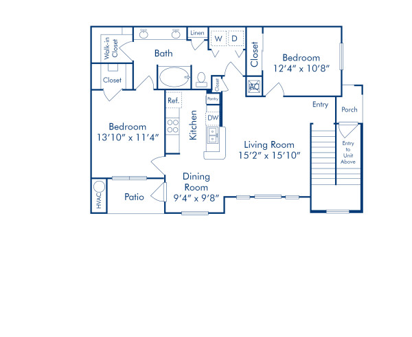 H2 Floor Plan, Apartment Home with 2 Bedrooms and 1 Bathroom at Camden Caley in Englewood, CO