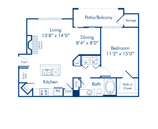 Blueprint of A2.2 Floor Plan, 1 Bedroom and 1 Bathroom at Camden Asbury Village Apartments in Raleigh, NC