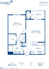 Blueprint of Shavano Floor Plan, 1 Bedroom and 1 Bathroom at Camden Flatirons Apartments in Broomfield, CO