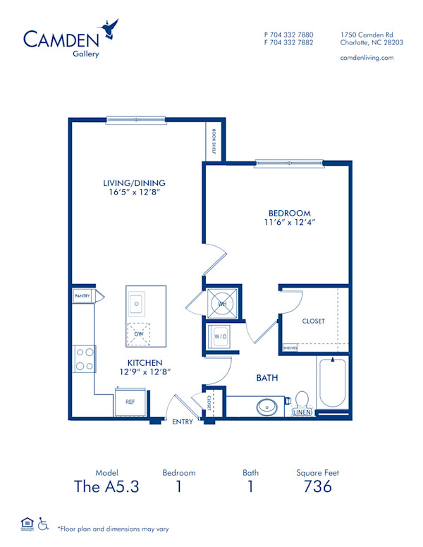 Blueprint of A5.3 Floor Plan, 1 Bedroom and 1 Bathroom at Camden Gallery Apartments in Charlotte, NC