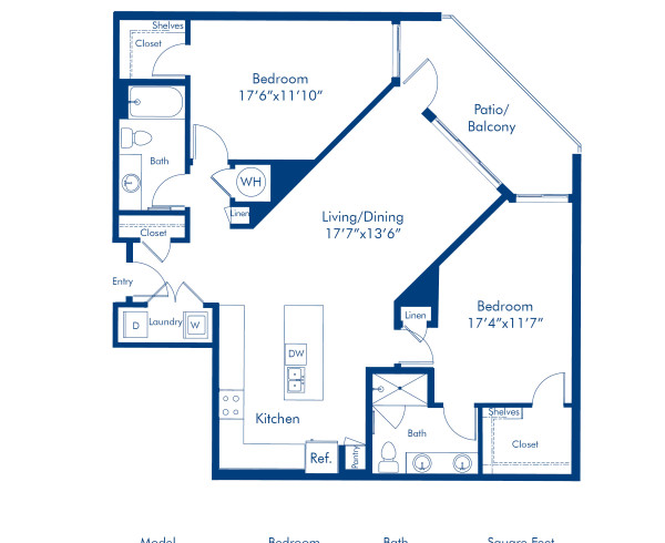 The B5.2.A floor plan, 2 bed, 2 bath apartment home at Camden North End in Phoenix, AZ