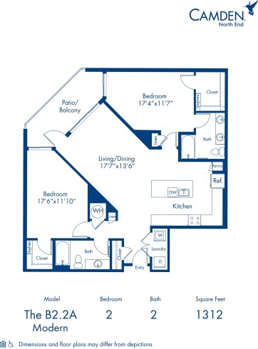 The B5.2.A floor plan, 2 bed, 2 bath apartment home at Camden North End in Phoenix, AZ