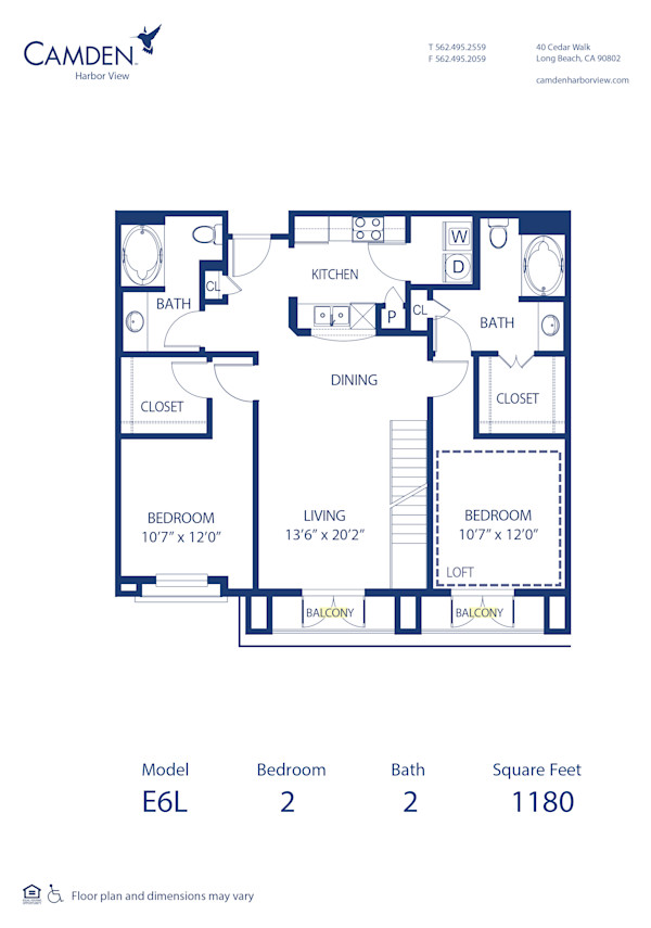 Blueprint of E6L Floor Plan, 2 Bedrooms and 2 Bathrooms at Camden Harbor View Apartments in Long Beach, CA