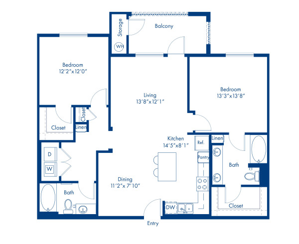 Blueprint of The B5 Floor Plan, 2 Bedrooms and 2 Bathrooms at Camden Tempe Apartments in Tempe, AZ