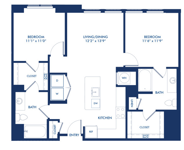 Blueprint of B2.2 Floor Plan, 2 Bedrooms and 2 Bathrooms at Camden NoMa II Apartments in Washington, DC