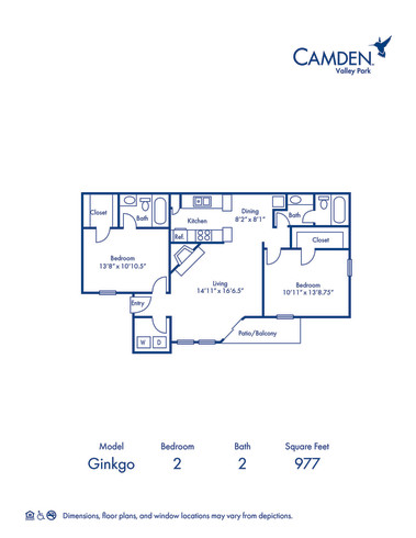 Blueprint of GCP Floor Plan, 2 Bedrooms and 2 Bathrooms at Camden Valley Park Apartments in Irving, TX