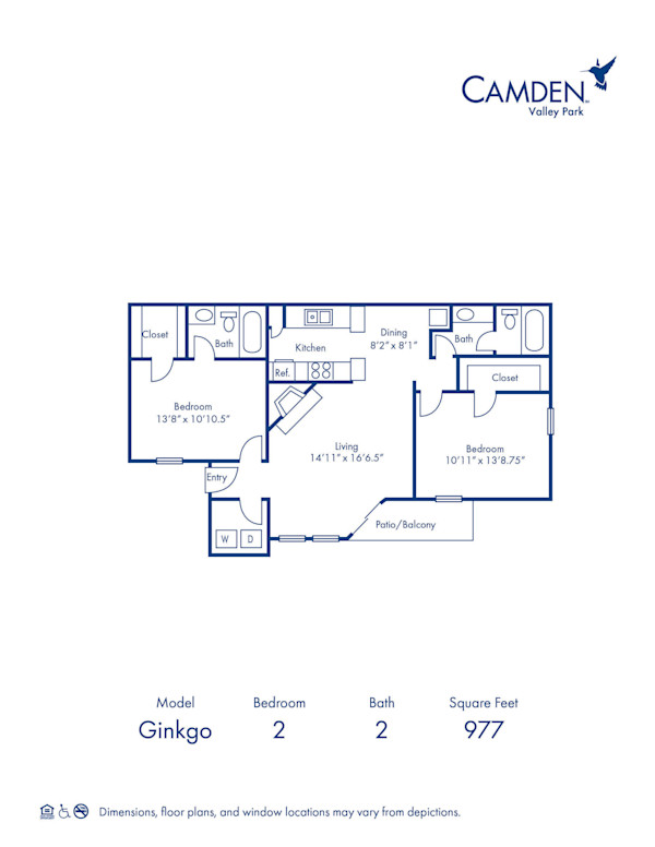 Blueprint of GCP Floor Plan, 2 Bedrooms and 2 Bathrooms at Camden Valley Park Apartments in Irving, TX