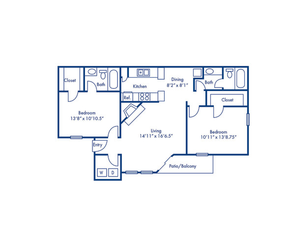 Blueprint of GCP Floor Plan, 2 Bedrooms and 2 Bathrooms at Camden Valley Park Apartments in Irving, TX