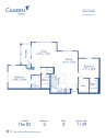 Blueprint of The B2 Floor Plan, 2 Bedrooms and 2 Bathrooms at Camden Foothills Apartments in Scottsdale, AZ