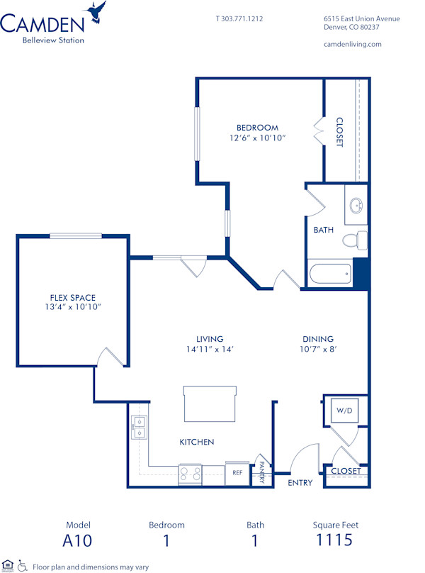 Blueprint of A10 Floor Plan, 1 Bedroom and 1 Bathroom at Camden Belleview Station Apartments in Denver, CO