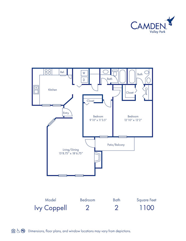 Blueprint of ICP Floor Plan, 2 Bedrooms and 2 Bathrooms at Camden Valley Park Apartments in Irving, TX