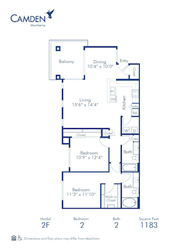 Blueprint of 2F Floor Plan, 2 Bedrooms and 2 Bathrooms at Camden Montierra in Scottsdale, AZ