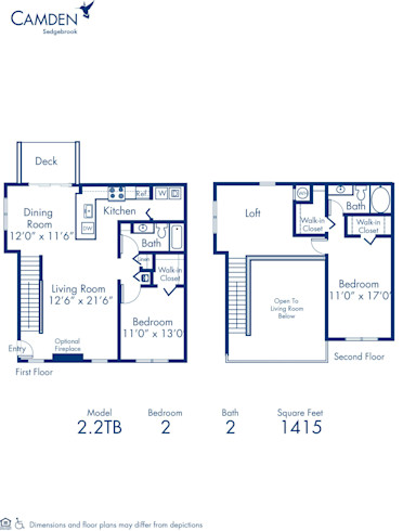 Blueprint of 2.2TB Floor Plan, Apartment Home with 2 Bedrooms and 2 Bathrooms at Camden Sedgebrook in Huntersville, NC